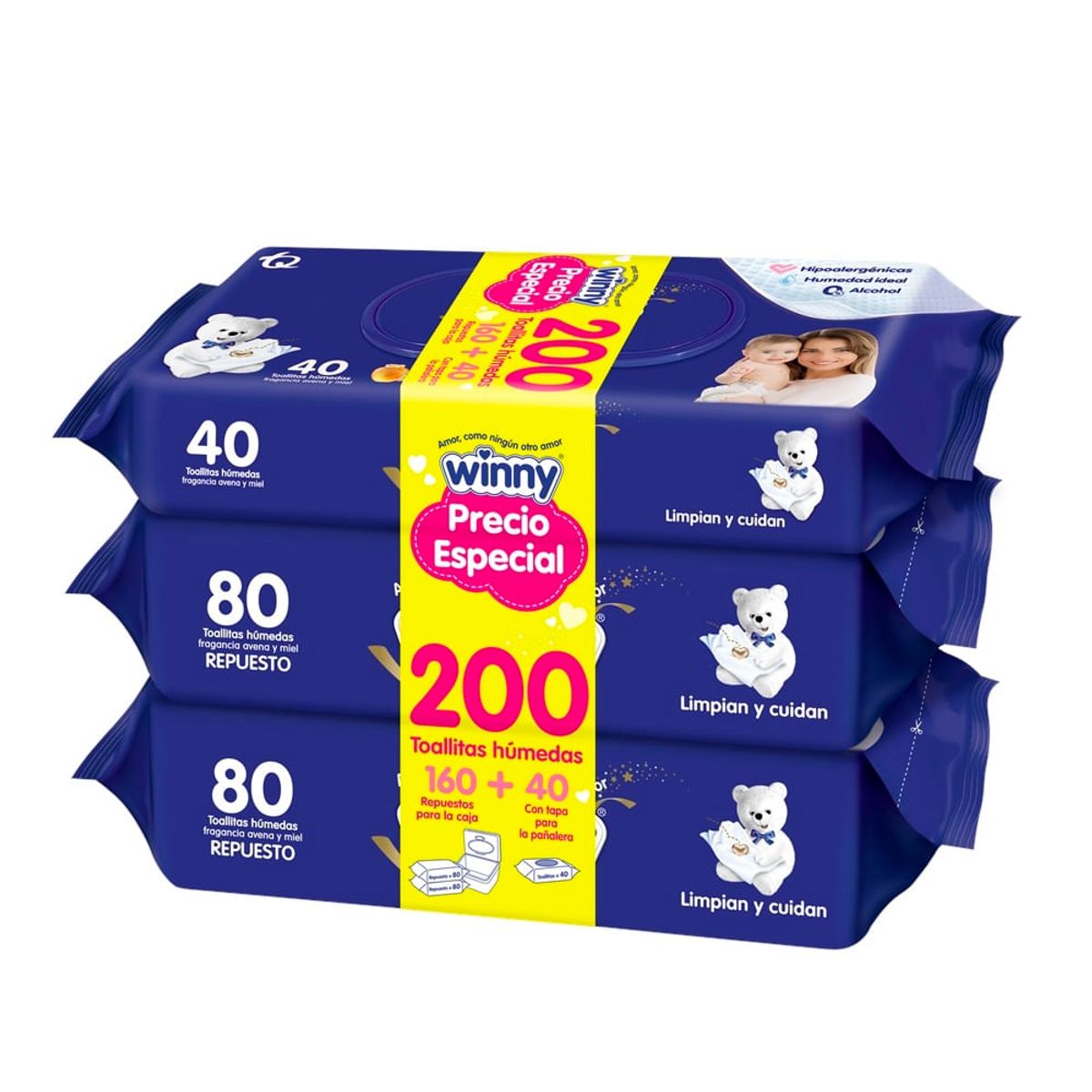 WINNY - Oferta Toallitas Humedas Winny Avena Y Miel X 160+40und