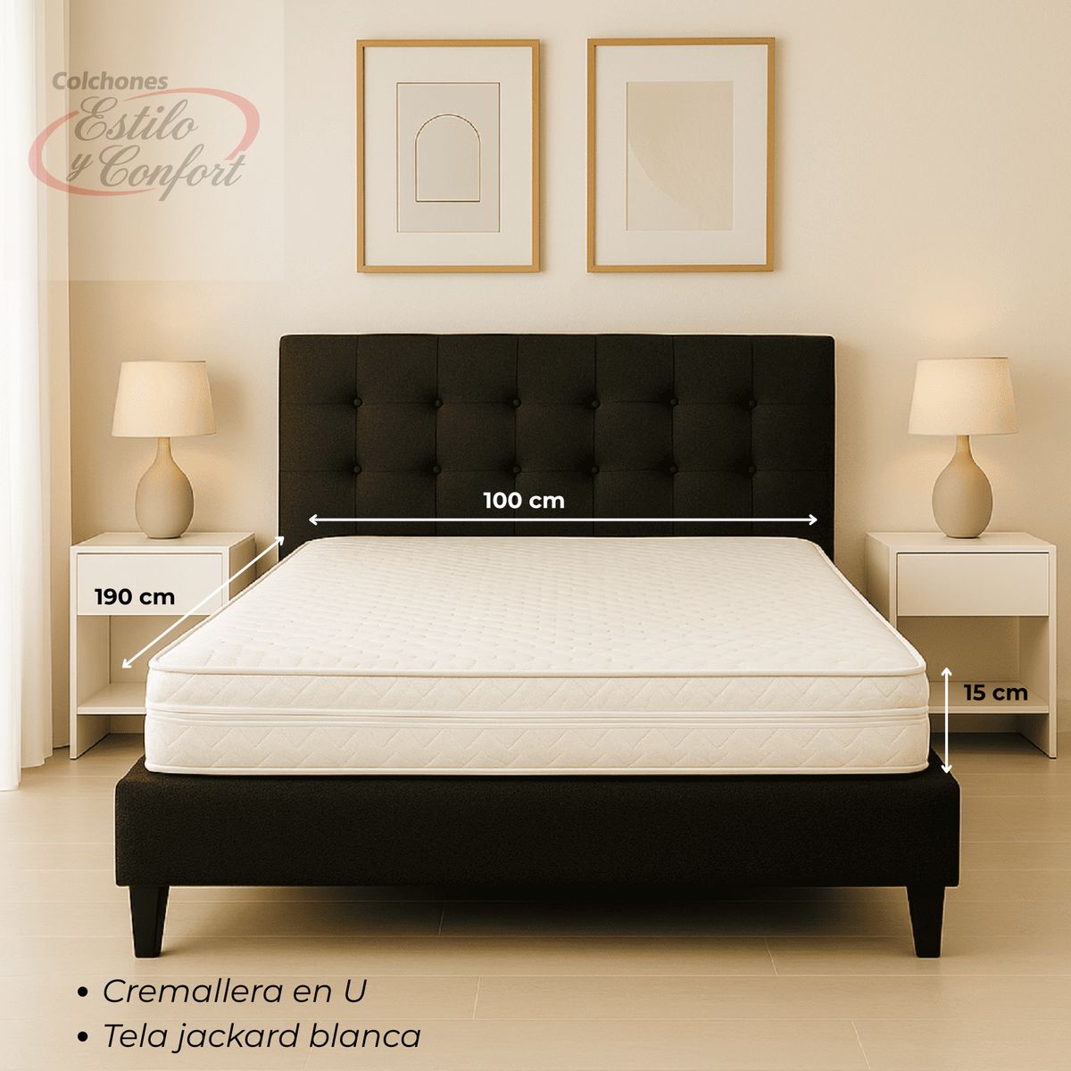 ESTILO Y CONFORT - Colchoneta 100x190x15 Jackard blanco