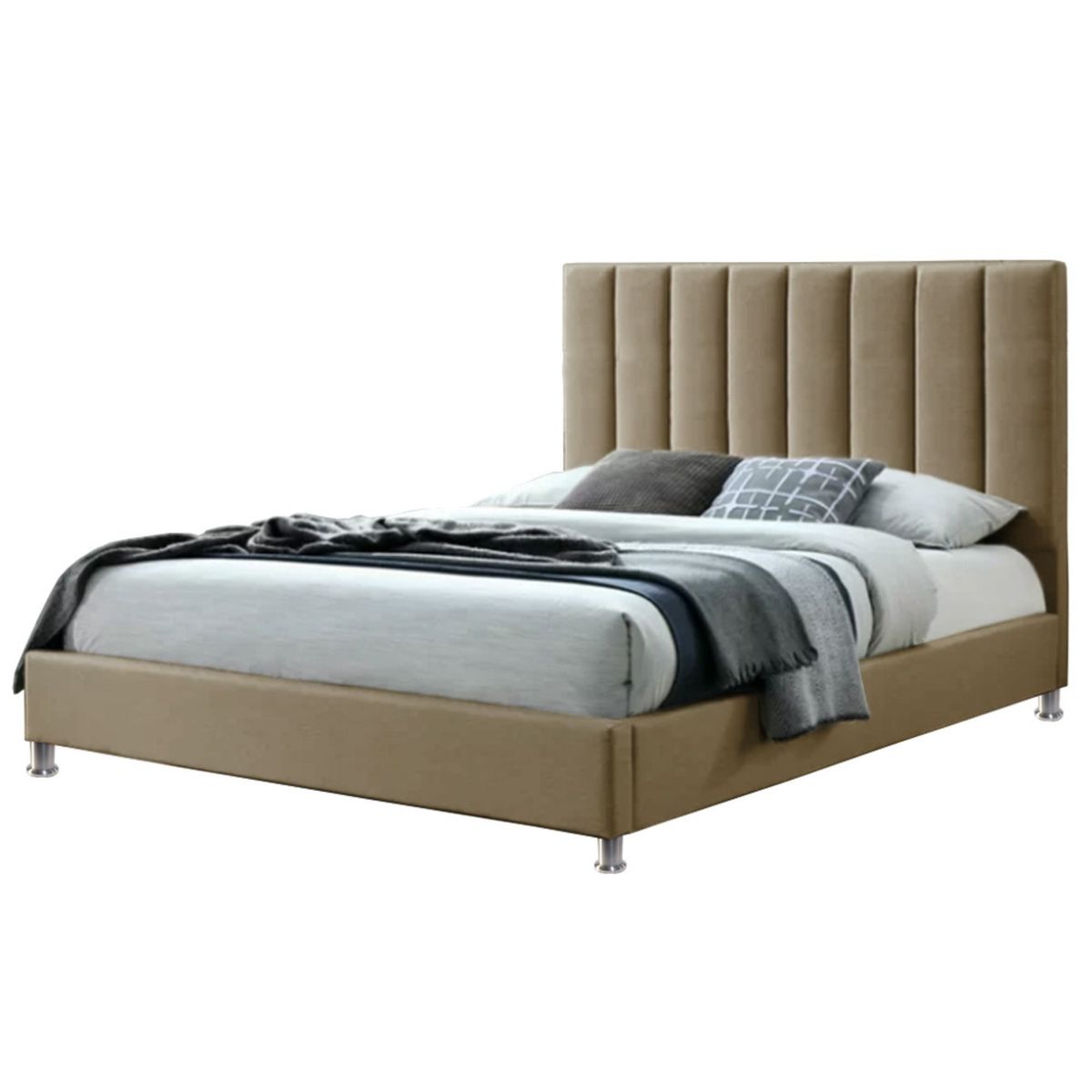 EKONOMODO COLOMBIA - Base Cama Con Espaldar Queen En Pino Natura Taupe 160X190 Cm