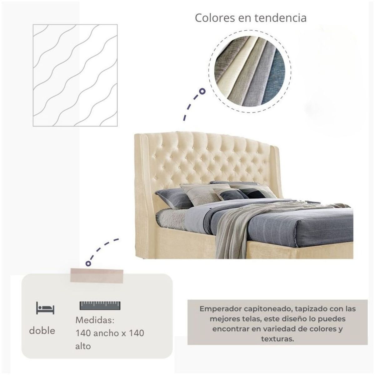 EKONOMODO COLOMBIA - Base cama con Espaldar King en pino Italia Taupe 200x200 cm