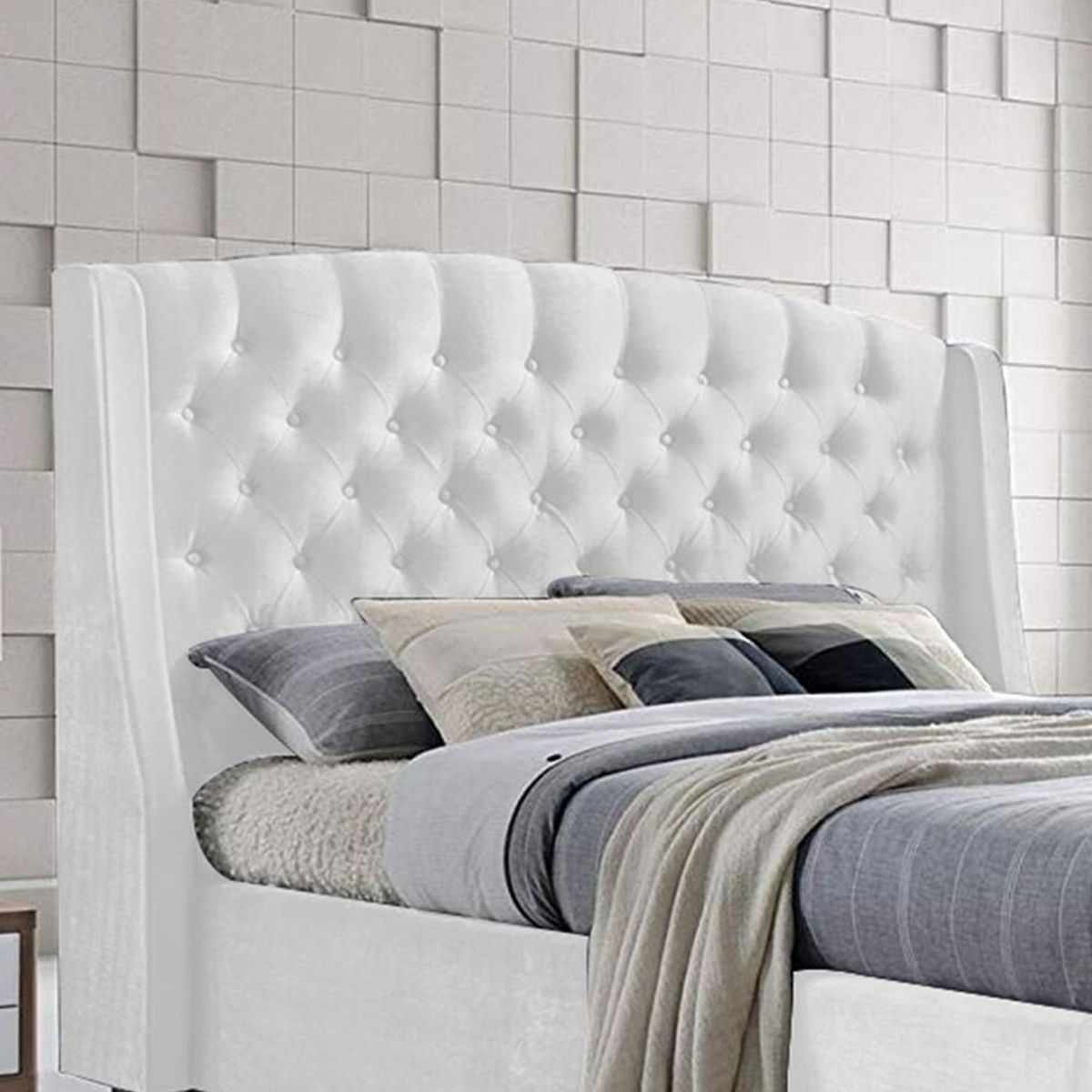 EKONOMODO COLOMBIA - Base Cama Con Espaldar Queen En Pino Italia Blanco 160X190 Cm