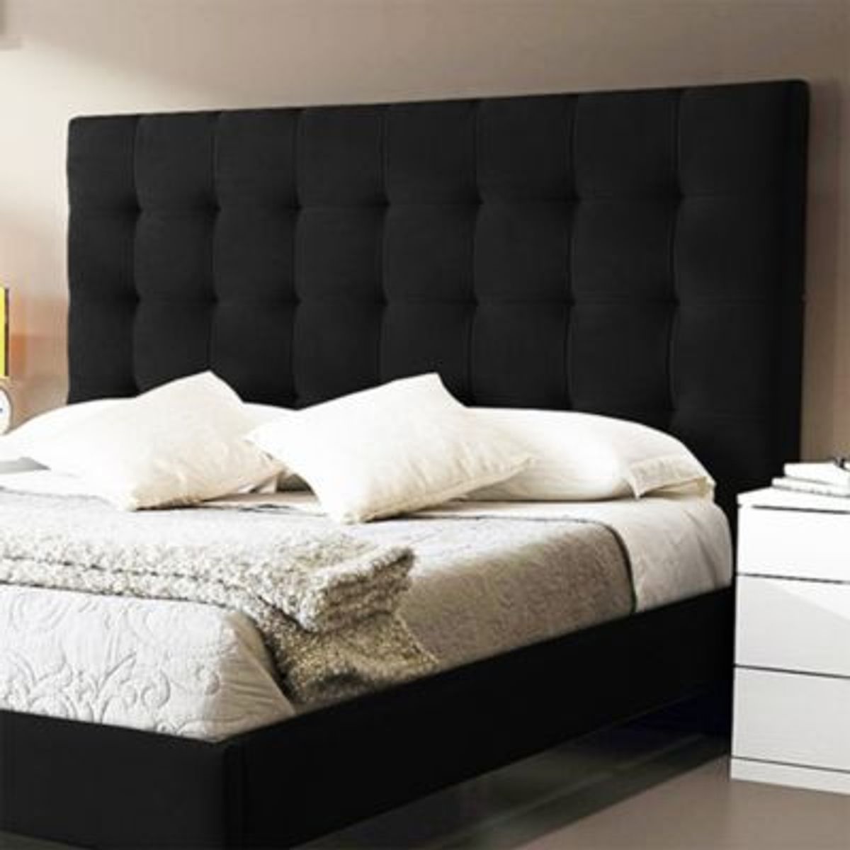 EKONOMODO COLOMBIA - Base Cama Con Espaldar Doble En Pino Luxury Negro 140X190 Cm