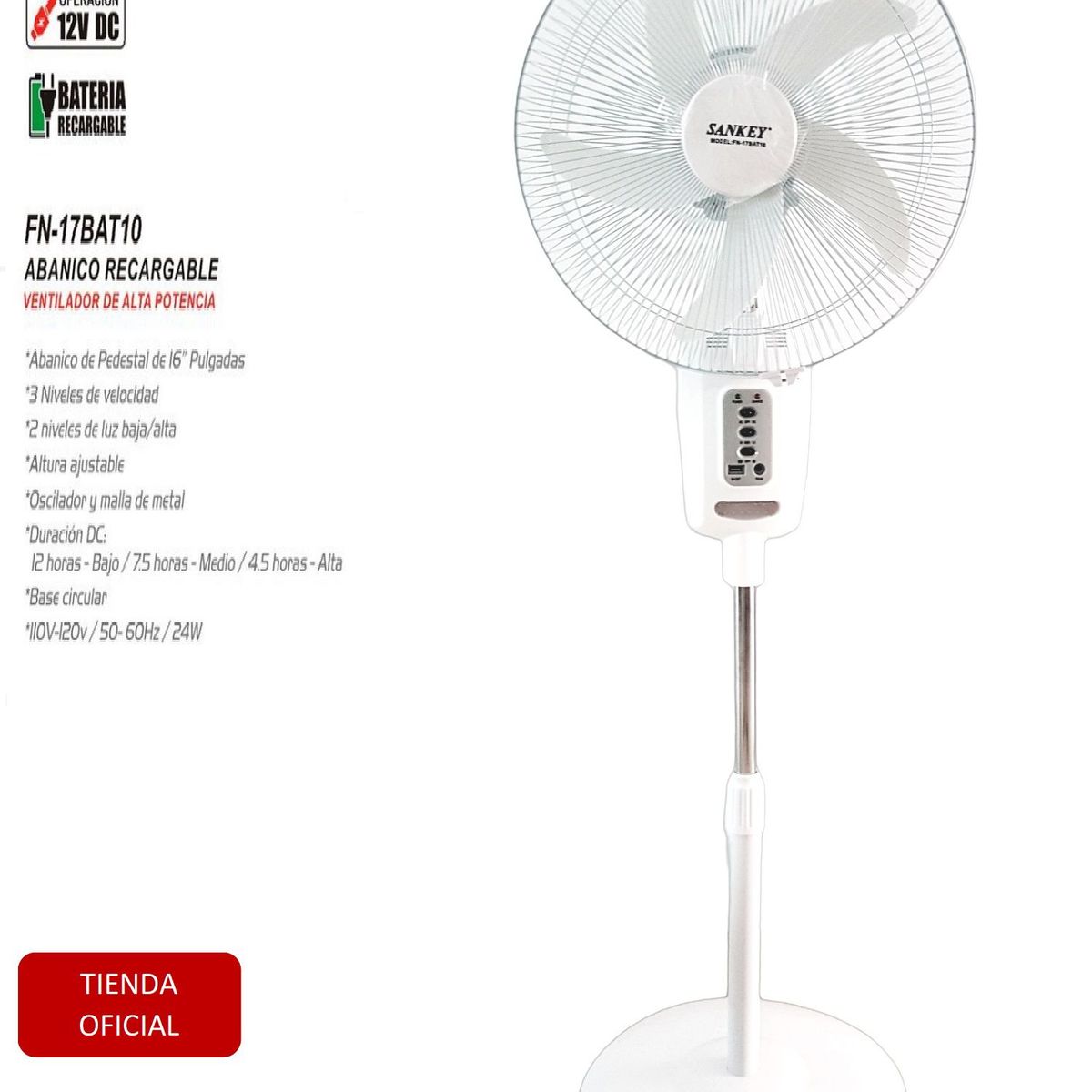 SANKEY - Ventilador Recargable de Alta Potencia Sankey 16 pulgadas