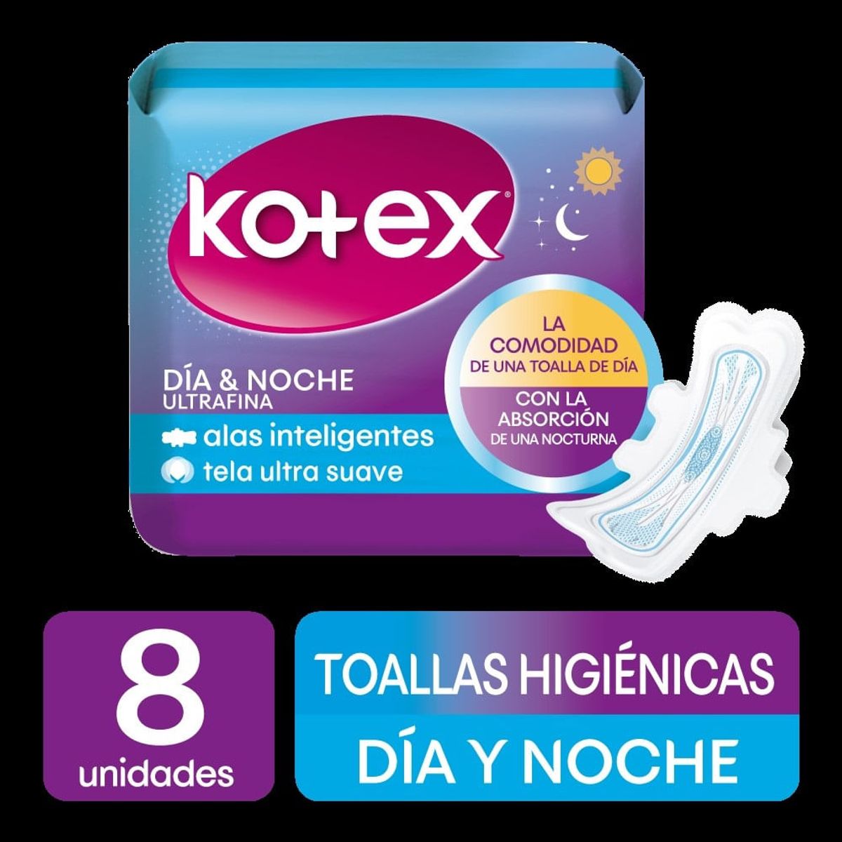 KOTEX - Toallas Higienicas Kotex Nocturna Con Alas X 8und