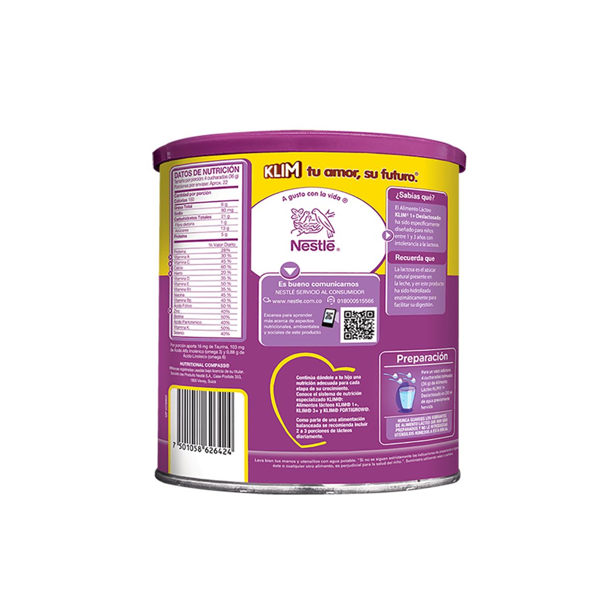 GENERICO - Leche Klim 1+(1-3 Años) Deslactosada Lata X 800gr