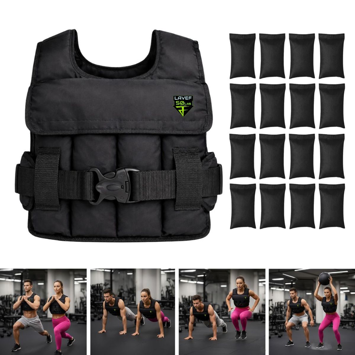 LAVEF - Chaleco De Peso Graduable 50 Lbs Crossfit Running Negro