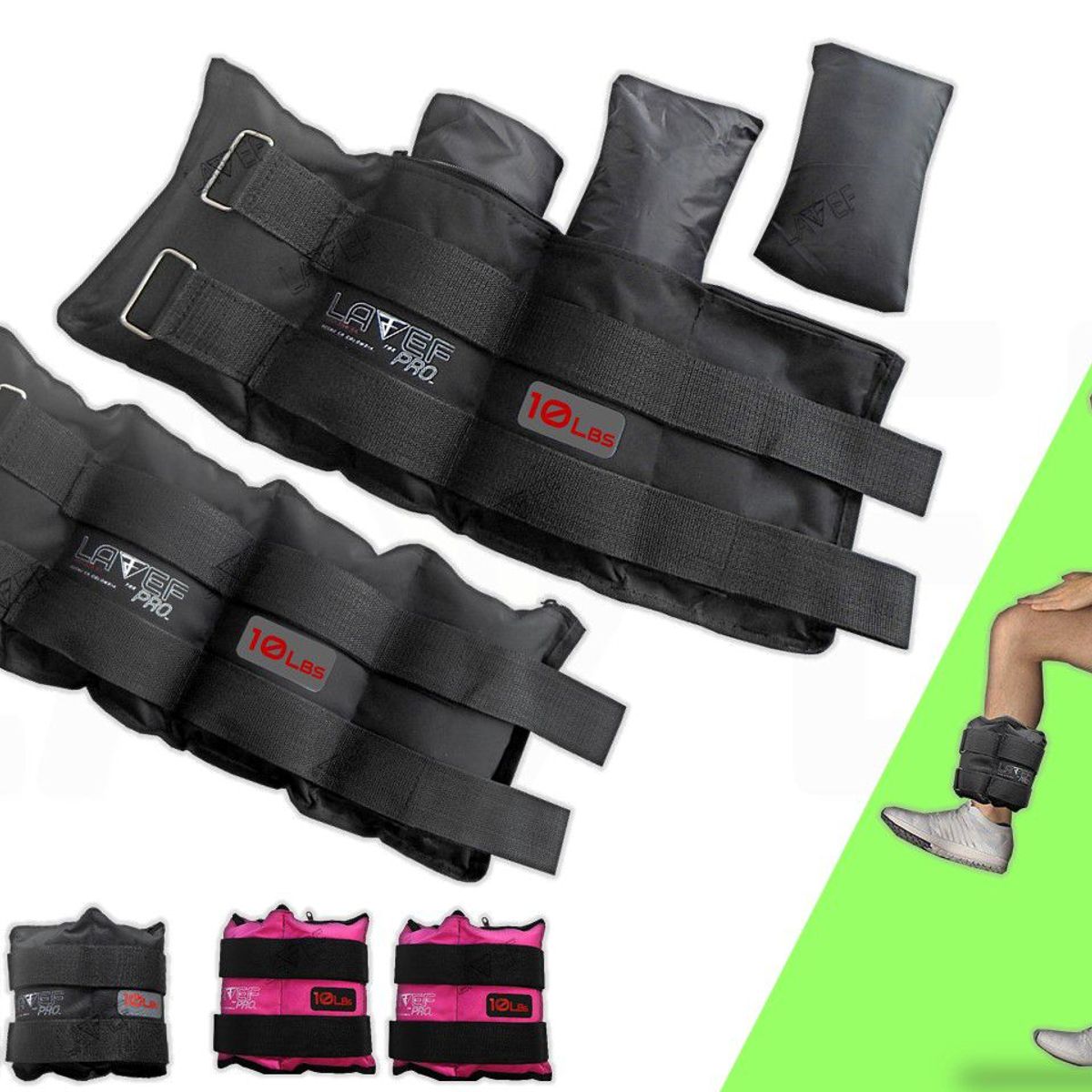 LAVEF - Pesas Tobilleras Graduables 20lb 10k par Negro