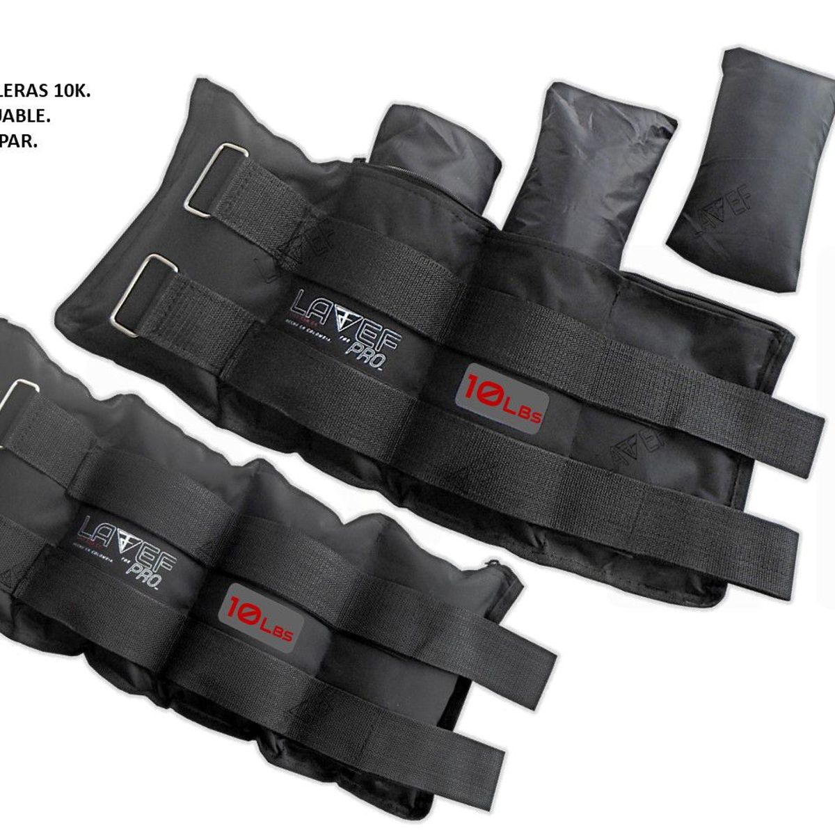 LAVEF - Pesas Tobilleras Graduables 20lb 10k par Negro