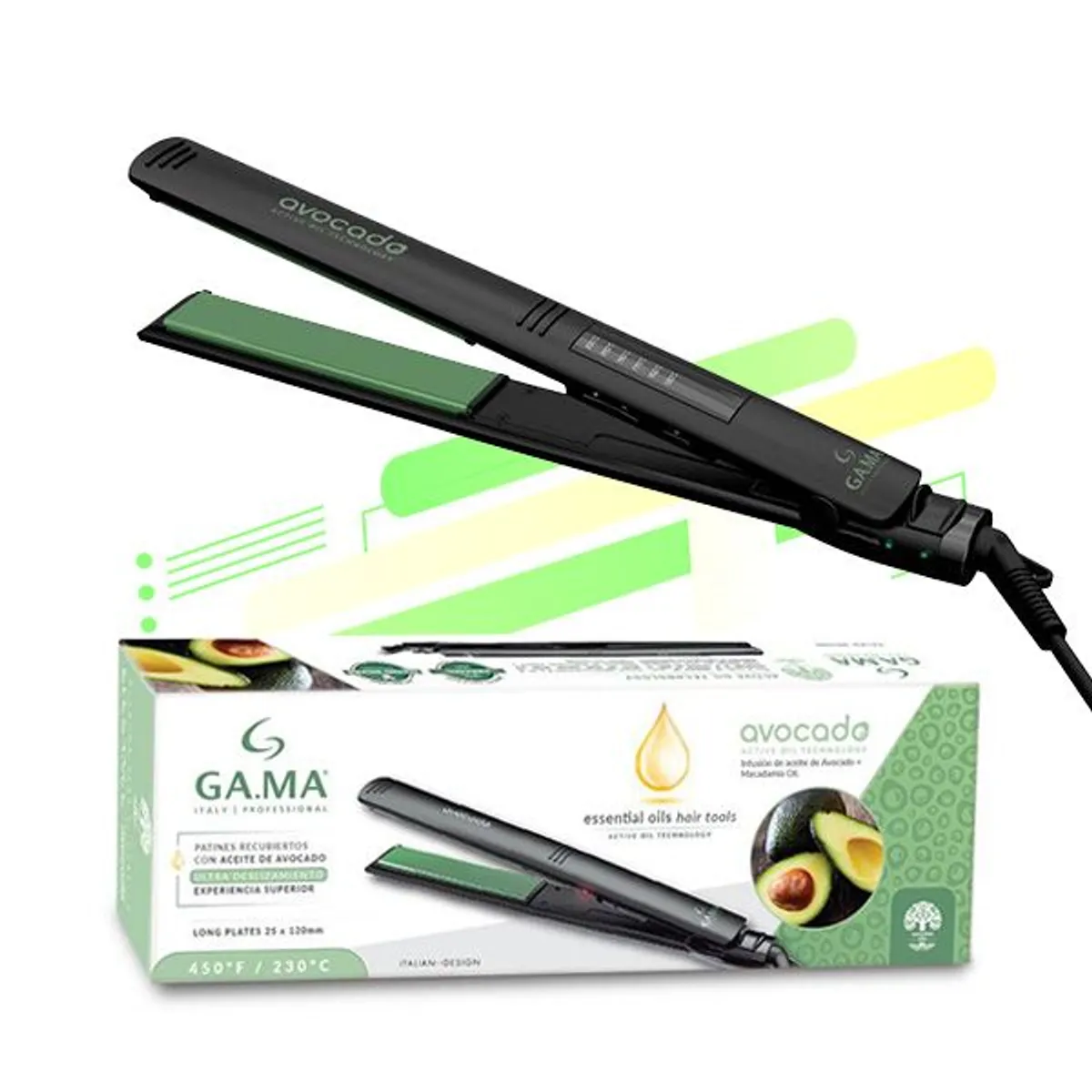 GAMA - Plancha de cabello gama italy avocado y macadamia led negra