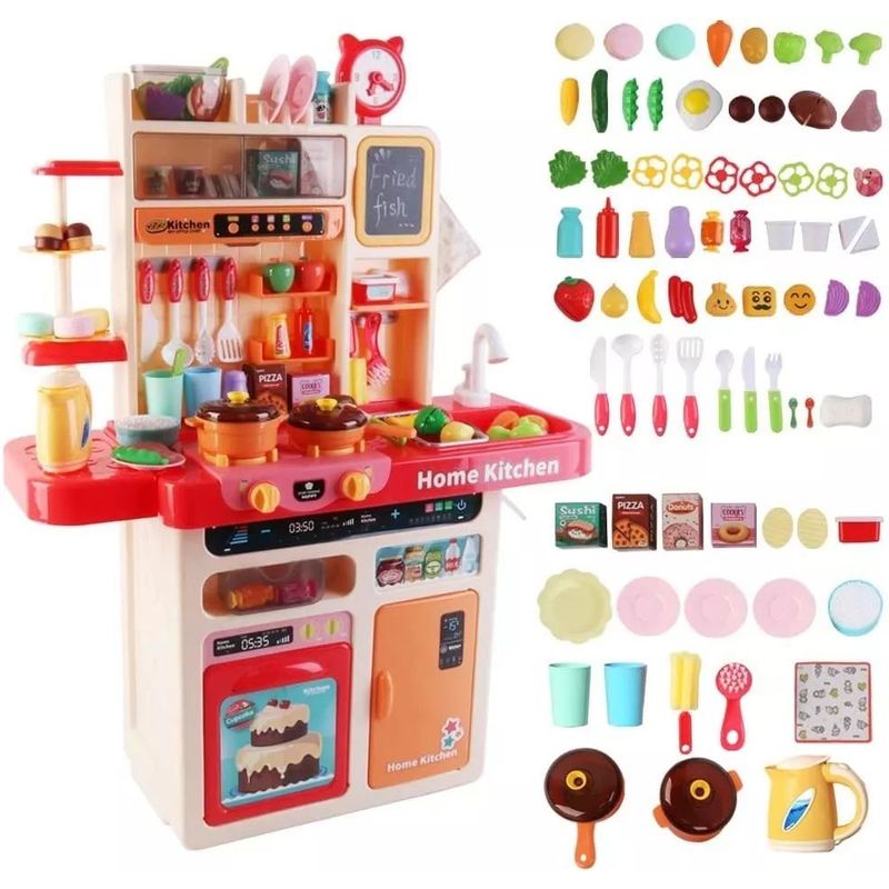 MARKET TOYS - Cocina Infantil Rosa Con Luz Sonidos Nevera Horno 92 Cm