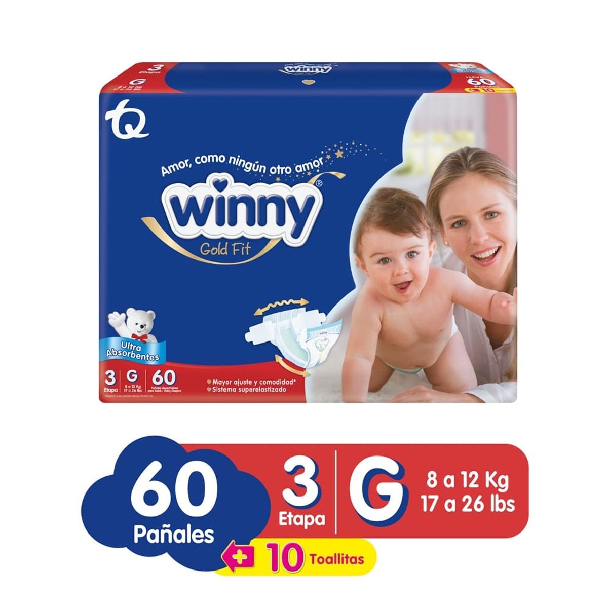 WINNY - Pañal Winny Gold Etapa 3 X 60und +10 Toallitas