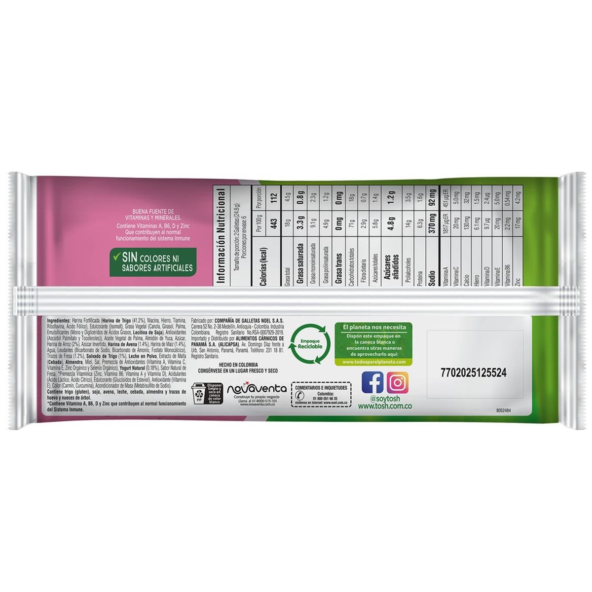 TOSH - Galletas Tosh Light Yogurt Fresa X 6und