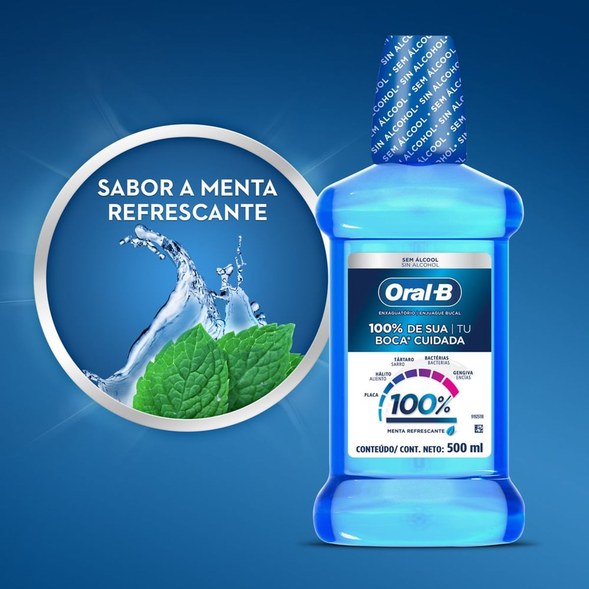 ORAL B - Enjuague Bucal Oral-b 100% Menta Refrescante X 500ml