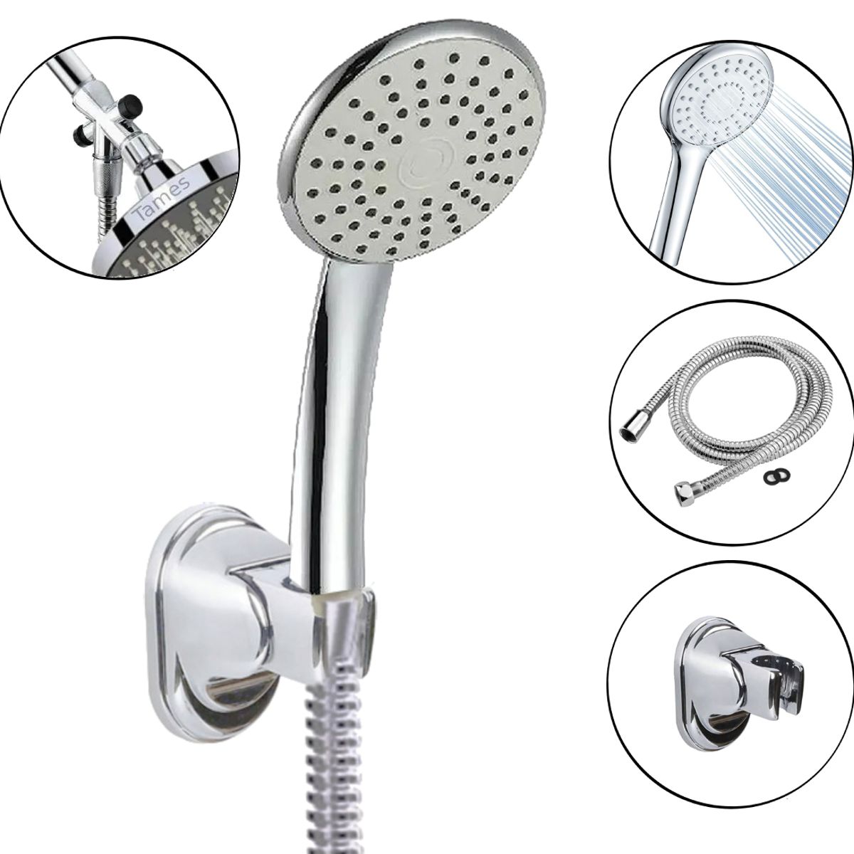 GENERICO - Kit Tele Ducha Redonda - Desviador -Manguera -Soporte