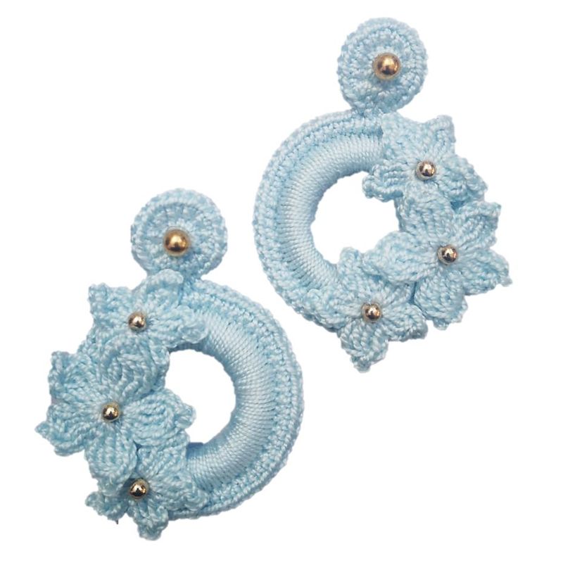 VANIDADES COLLECTIONS - Maxi Aretes Flores Aretes Topo En Acero Aretes De Moda Azul.