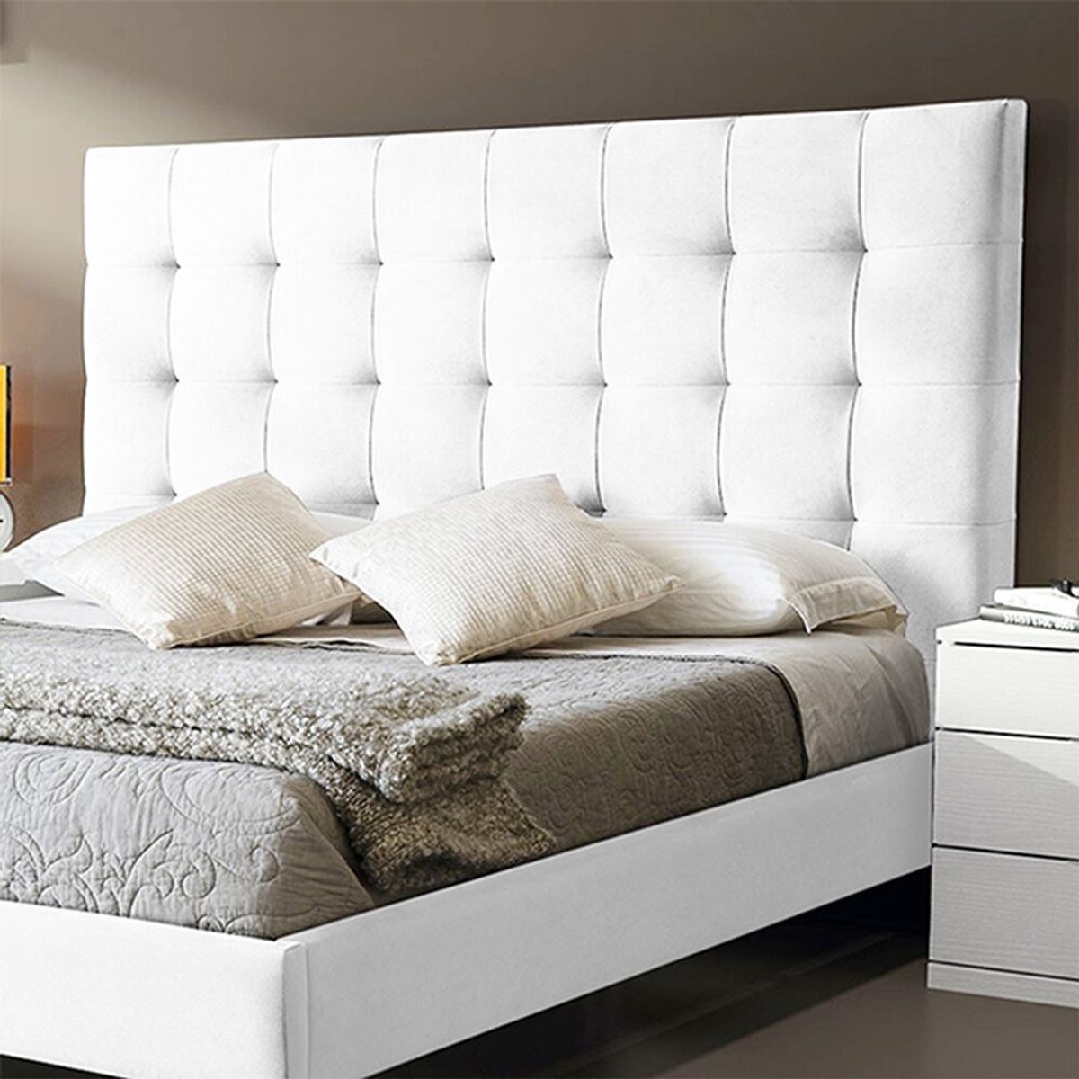 EKONOMODO COLOMBIA - Base Cama Con Espaldar Doble En Pino Luxury Gris Perla 140X190 Cm