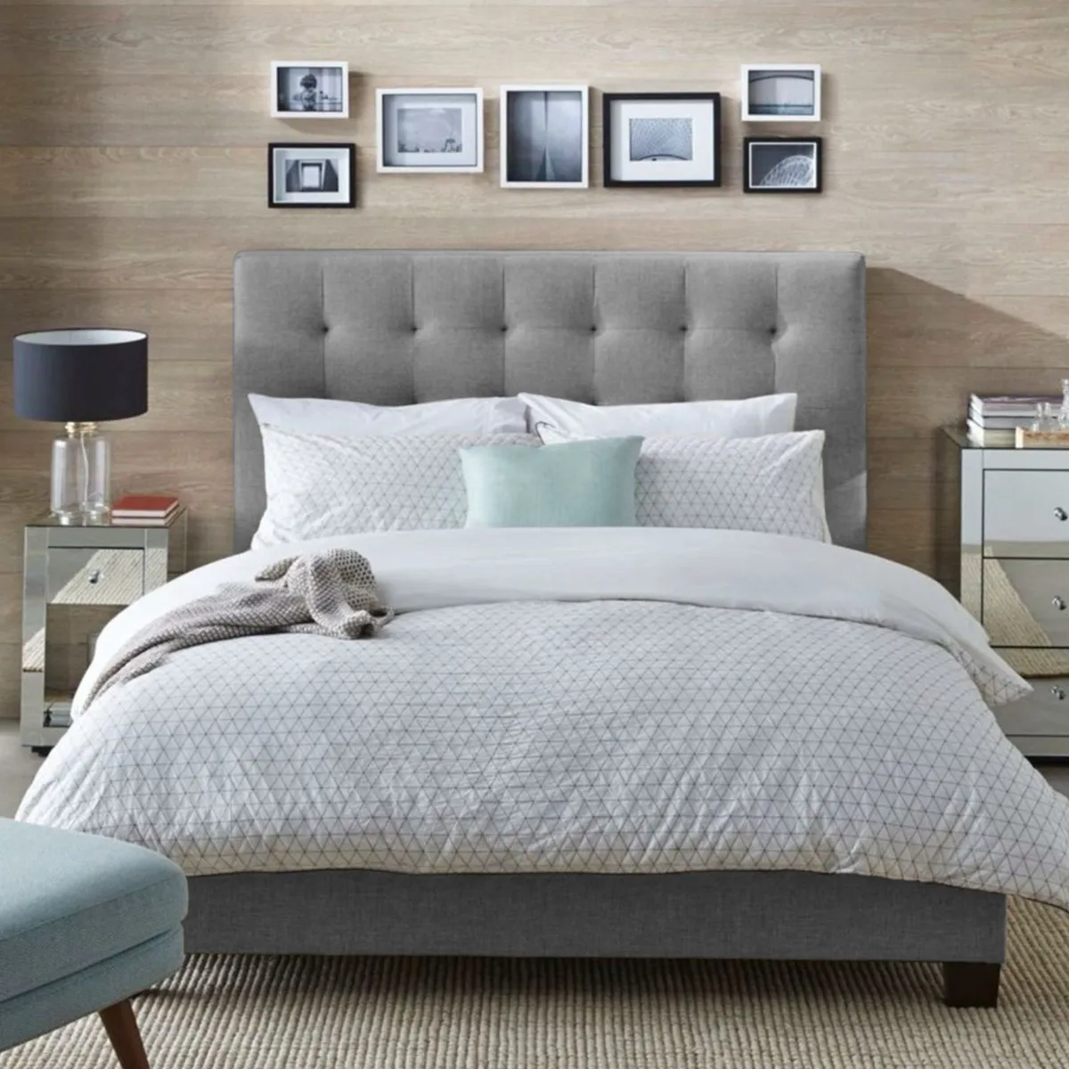 EKONOMODO COLOMBIA - Base Cama Con Espaldar Queen En Pino Luxury Gris Perla 160X190 Cm