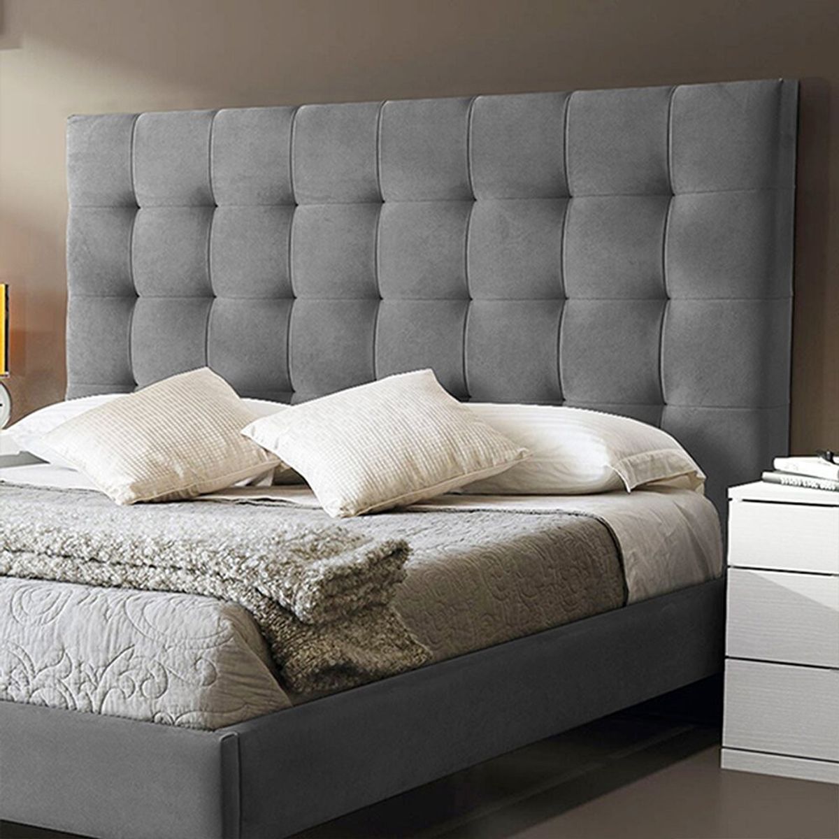 EKONOMODO COLOMBIA - Base Cama Con Espaldar Queen En Pino Luxury Taupe 160X190 Cm