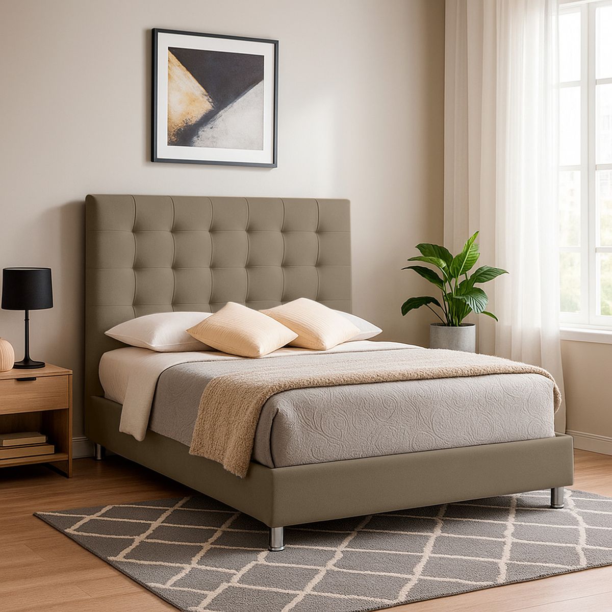 EKONOMODO COLOMBIA - Base Cama Con Espaldar King En Pino Luxury Taupe 200X200 Cm