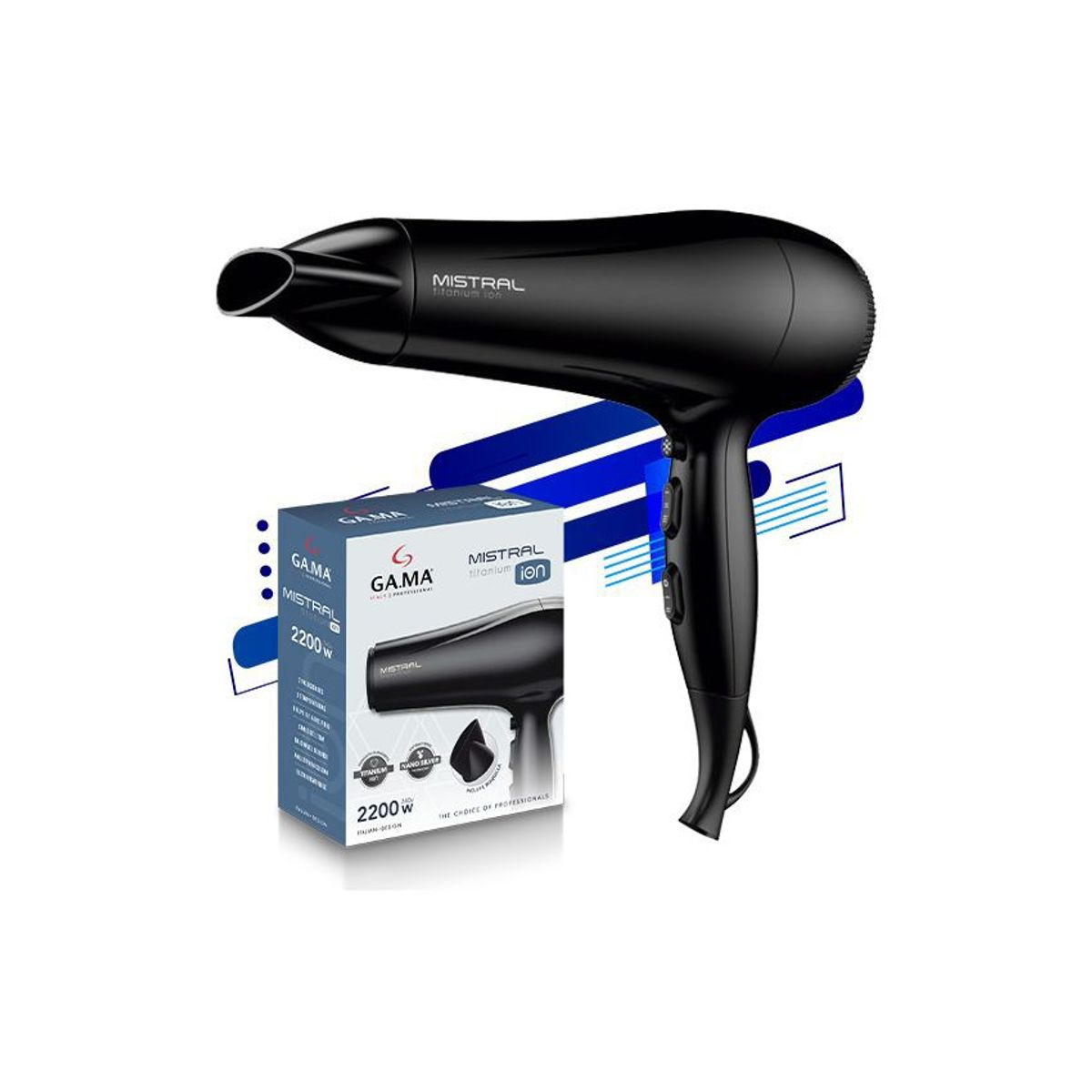 GAMA - Secador de cabello gama italy mistral titanium ion negro