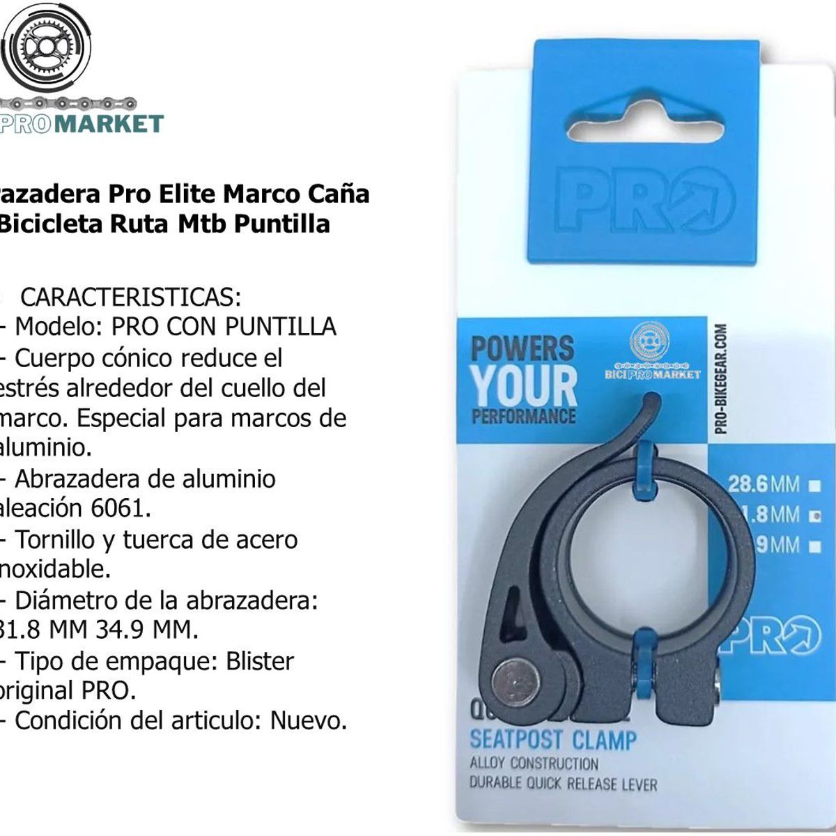 PRO - Abrazadera Bicicleta Pro Elite Marco Caña Ruta Mtb Puntilla