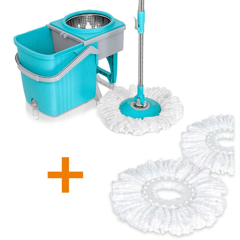 ENERGY PLUS - Combo: Trapero giratorio 360 Stainless + 2 Mopas de repuesto