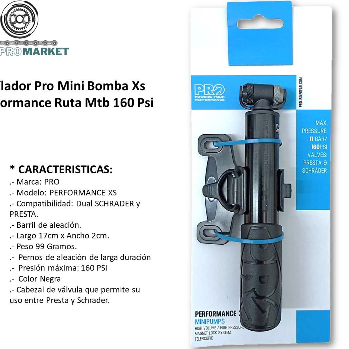 PRO - Inflador Bicicleta Pro Mini Bomba Xs Performance 120 Psi