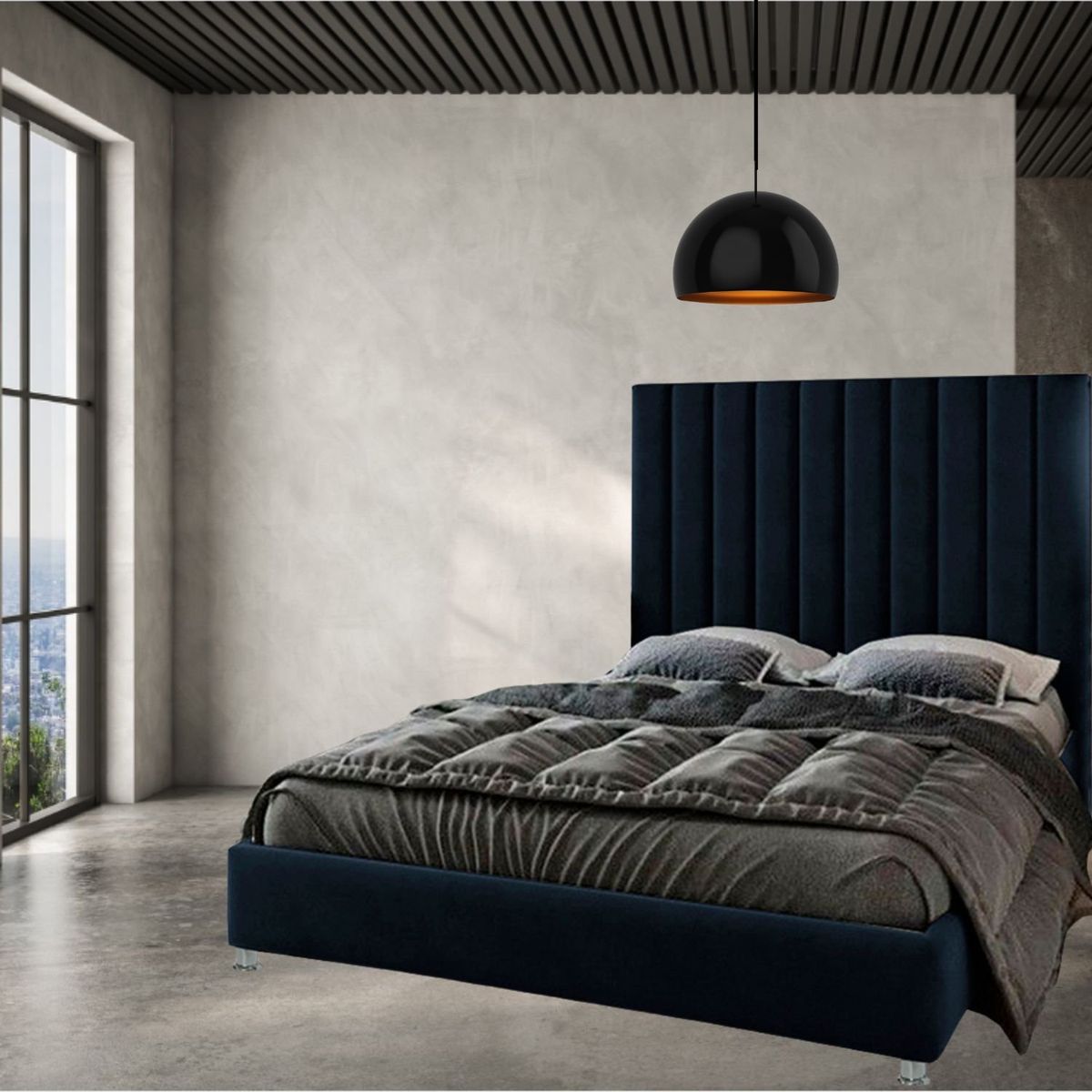 EKONOMODO COLOMBIA - Base Cama Con Espaldar Queen En Pino Natura Azul 160X190 Cm