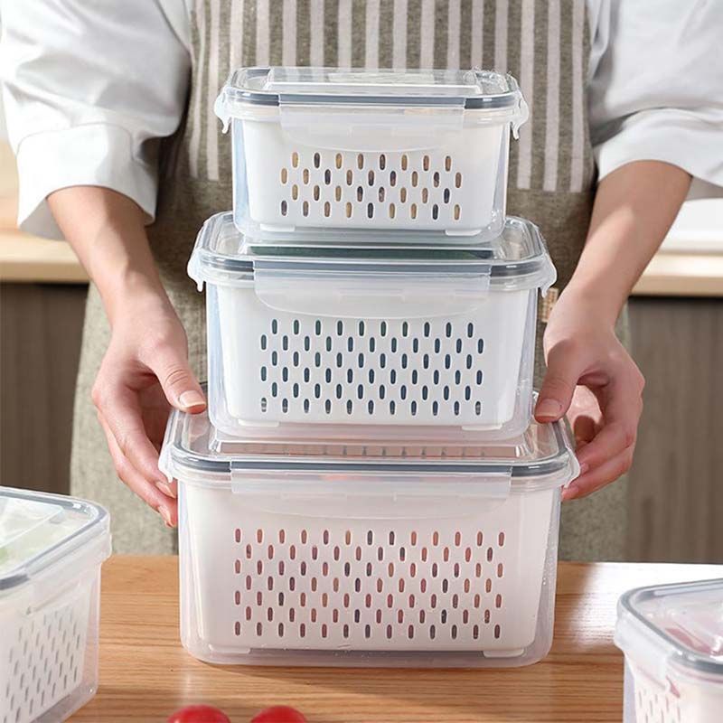 GENERICO - Kit 3 Piezas Recipiente Hermetico Nevera Verduras Organizar.