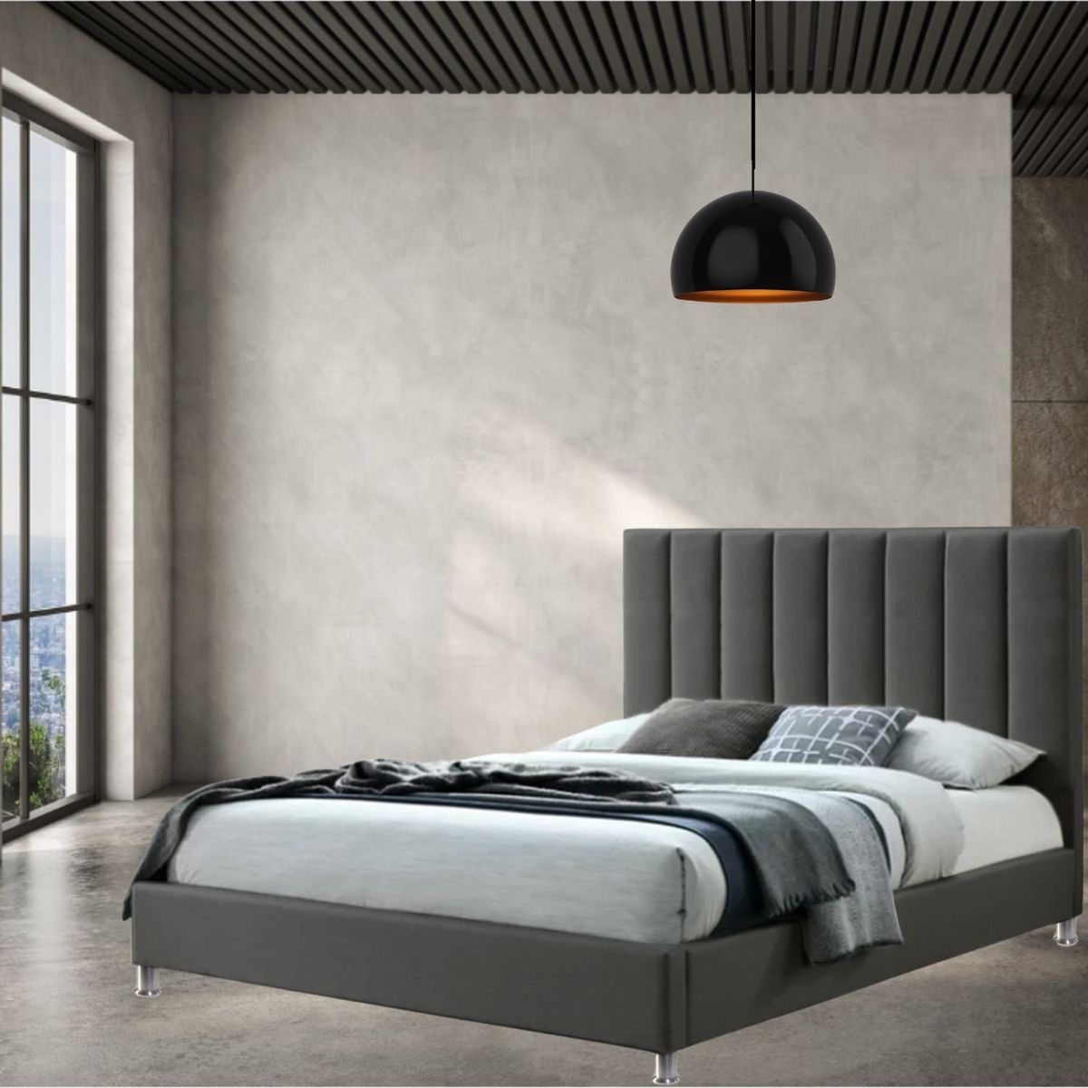 EKONOMODO COLOMBIA - Base Cama Con Espaldar Queen En Pino Natura Gris Plata 160X190 Cm