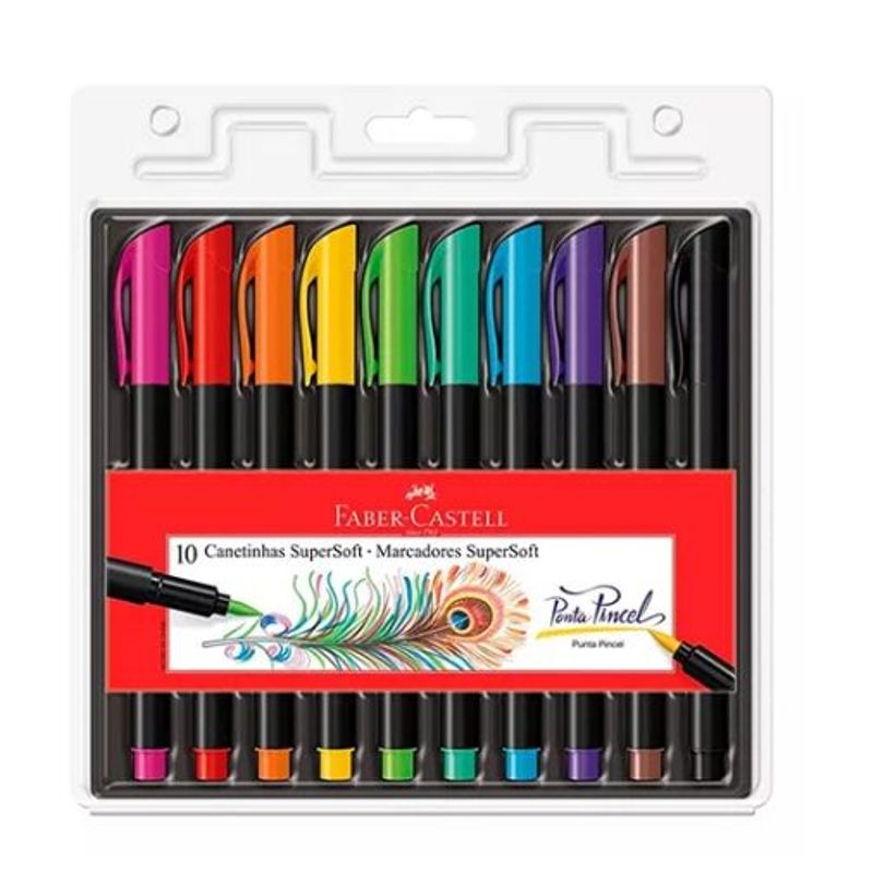 FABER CASTELL - Marcadores Plumones Punta Pincel Faber Castell X 10 Unds