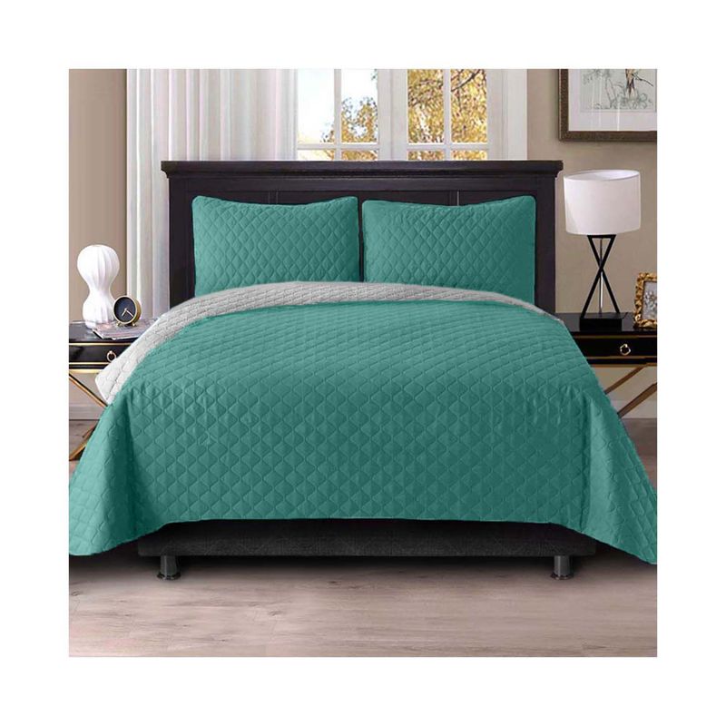 LENCICOL - Colcha Queen Verde Gris