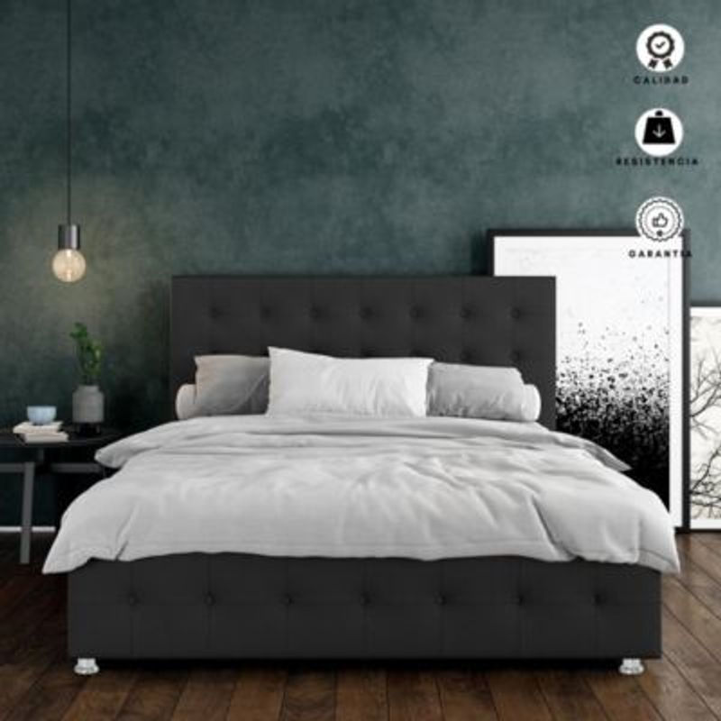 EKONOMODO COLOMBIA - Colchon King 2 Pillow + Base cama + Espaldar Capital Negro 200x200 cm