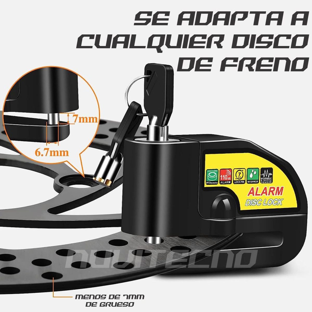 GENERICO - Candado Freno De Disco Con Alarma Para Moto O Bicicleta Inox