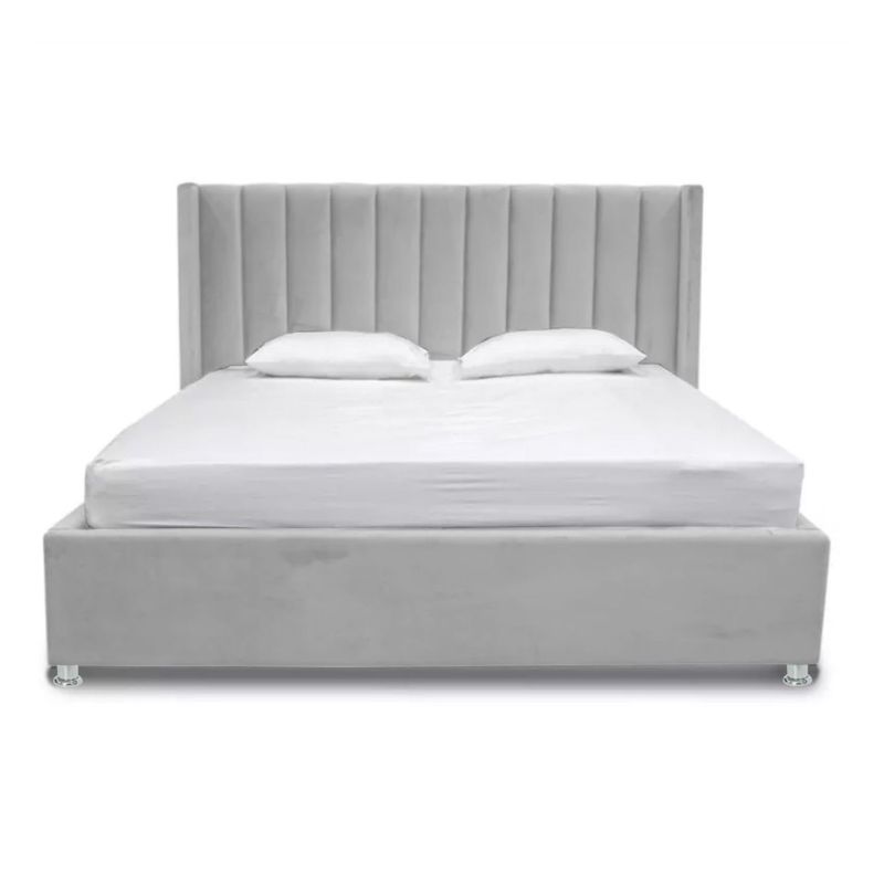EKONOMODO COLOMBIA - Base cama con Espaldar Doble + Puff en pino Julieta Gris perla 140x190