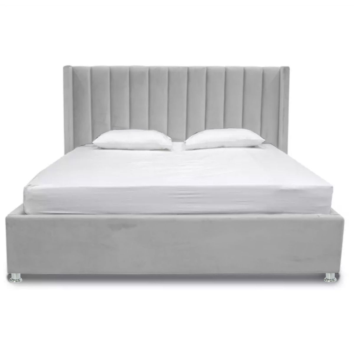 EKONOMODO COLOMBIA - Base Cama Con Espaldar Queen + Puff En Pino Julieta Gris Perla 160X190
