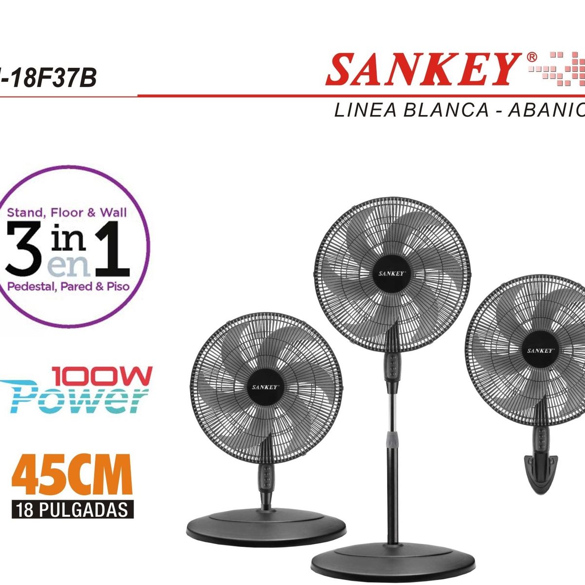 SANKEY - Ventilador de Alta Potencia Turbo 6 Aspas Sankey 100W 18 Pulgadas