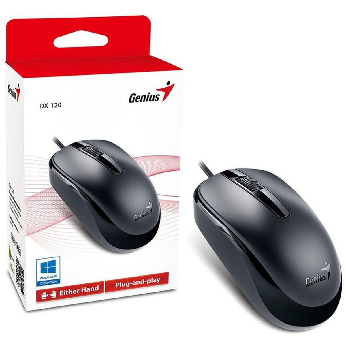 GENIUS - Mouse Ergonomico Alambrico Genius DX-120 Negro Ambidiestro Portatil