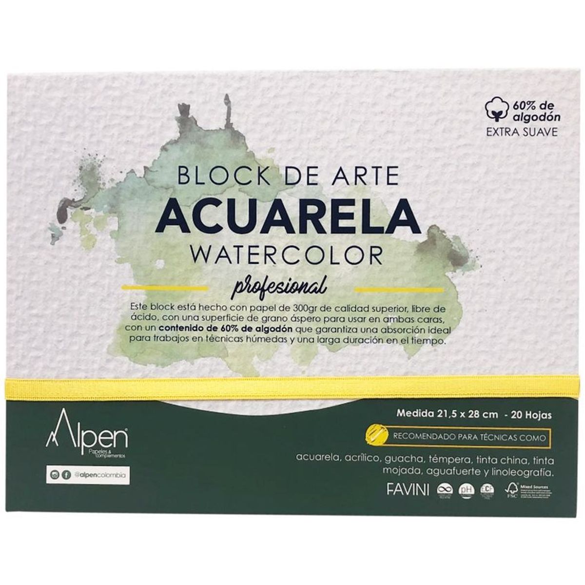 ALPEN - Block de arte acuarela profesional tamaño carta x20 h alpen