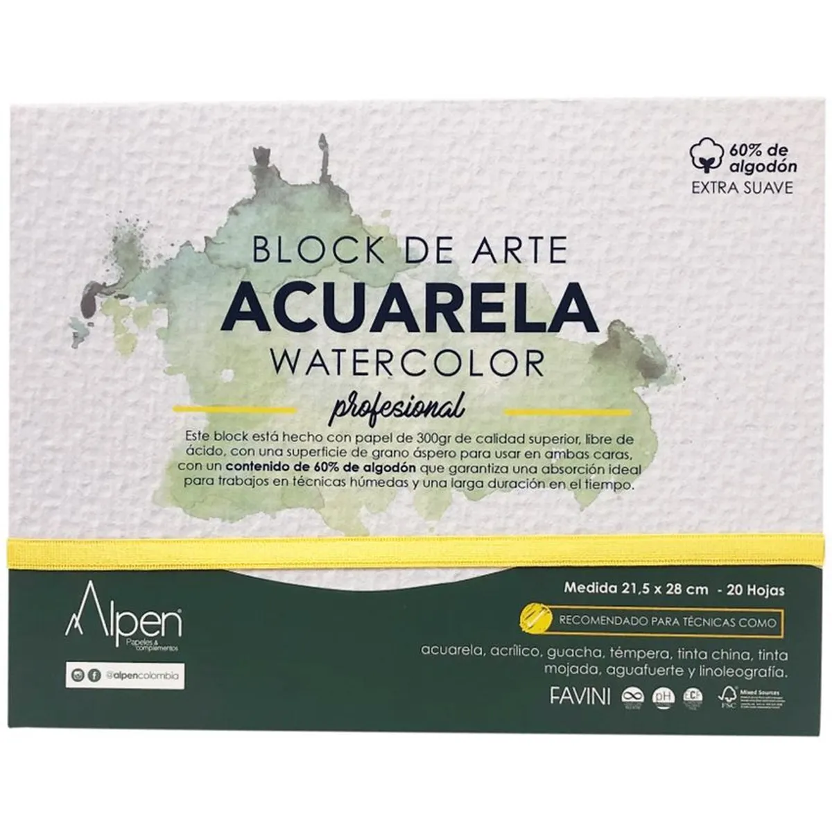 ALPEN - Block de arte acuarela profesional tamaño carta x20 h alpen