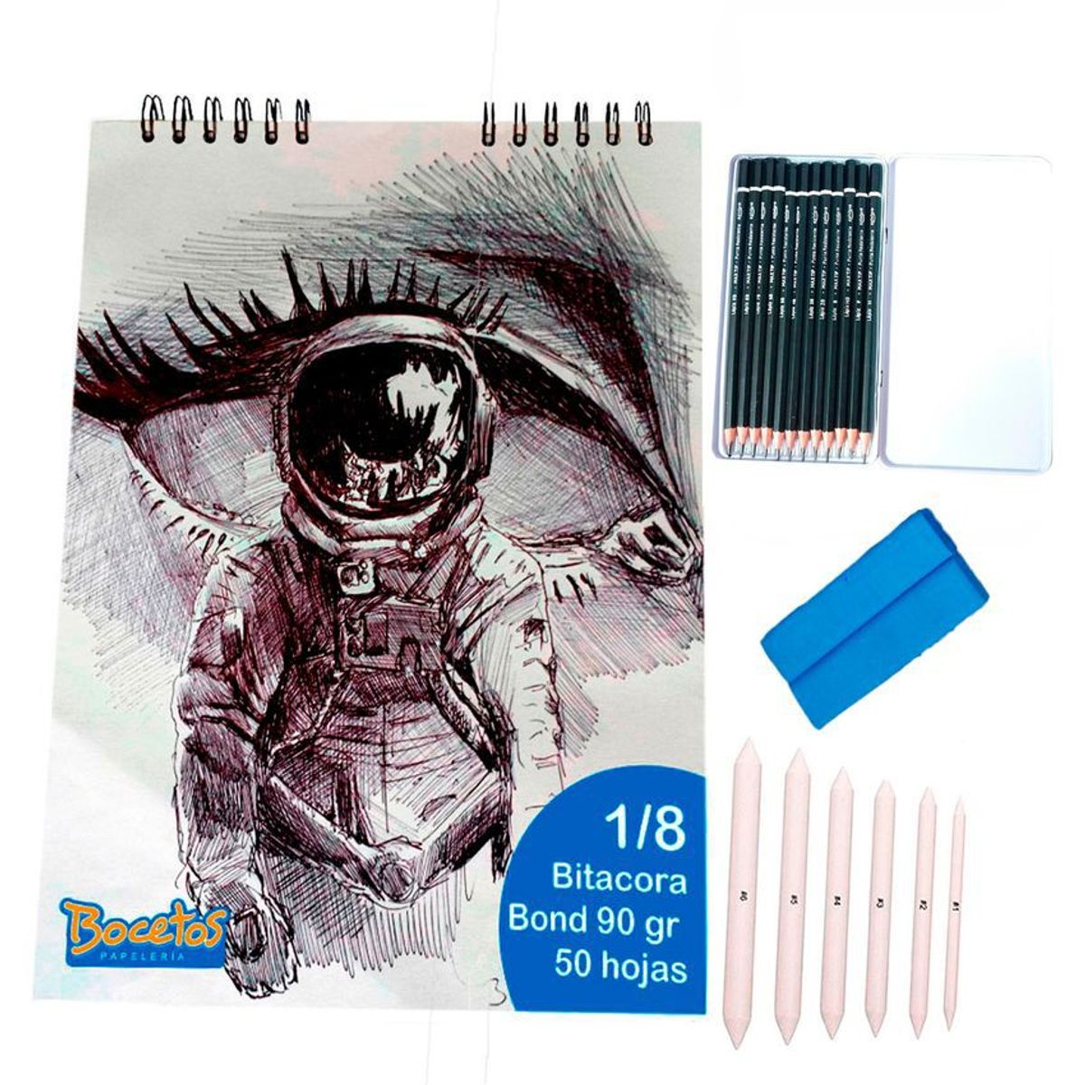 POINTER - Kit para dibujo bitácora  lápices  difuminos  limpiatipos