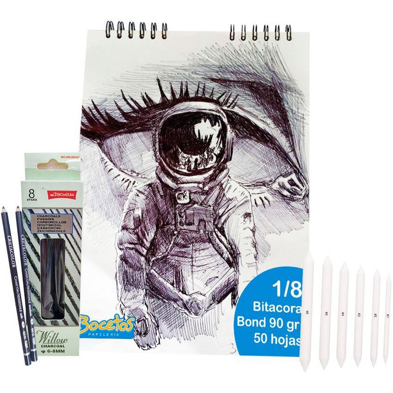 CRETACOLOR - Kit de dibujo bitácora  lápices carboncillo  difuminos