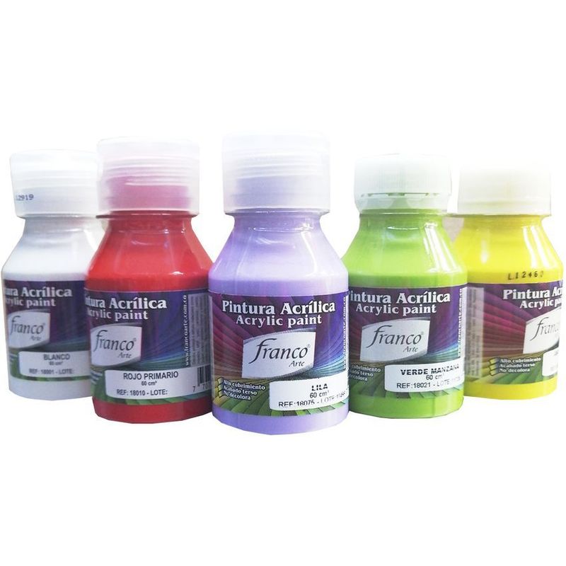 FRANCO ARTE - Pintura Acrílica, Al Frío Franco Arte 60 ml X 10 Colores.
