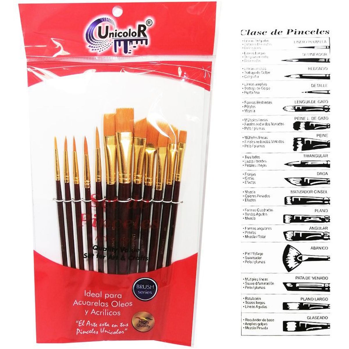 KORES - Set de pinceles sintéticos x 12 unds surtidos unicolor