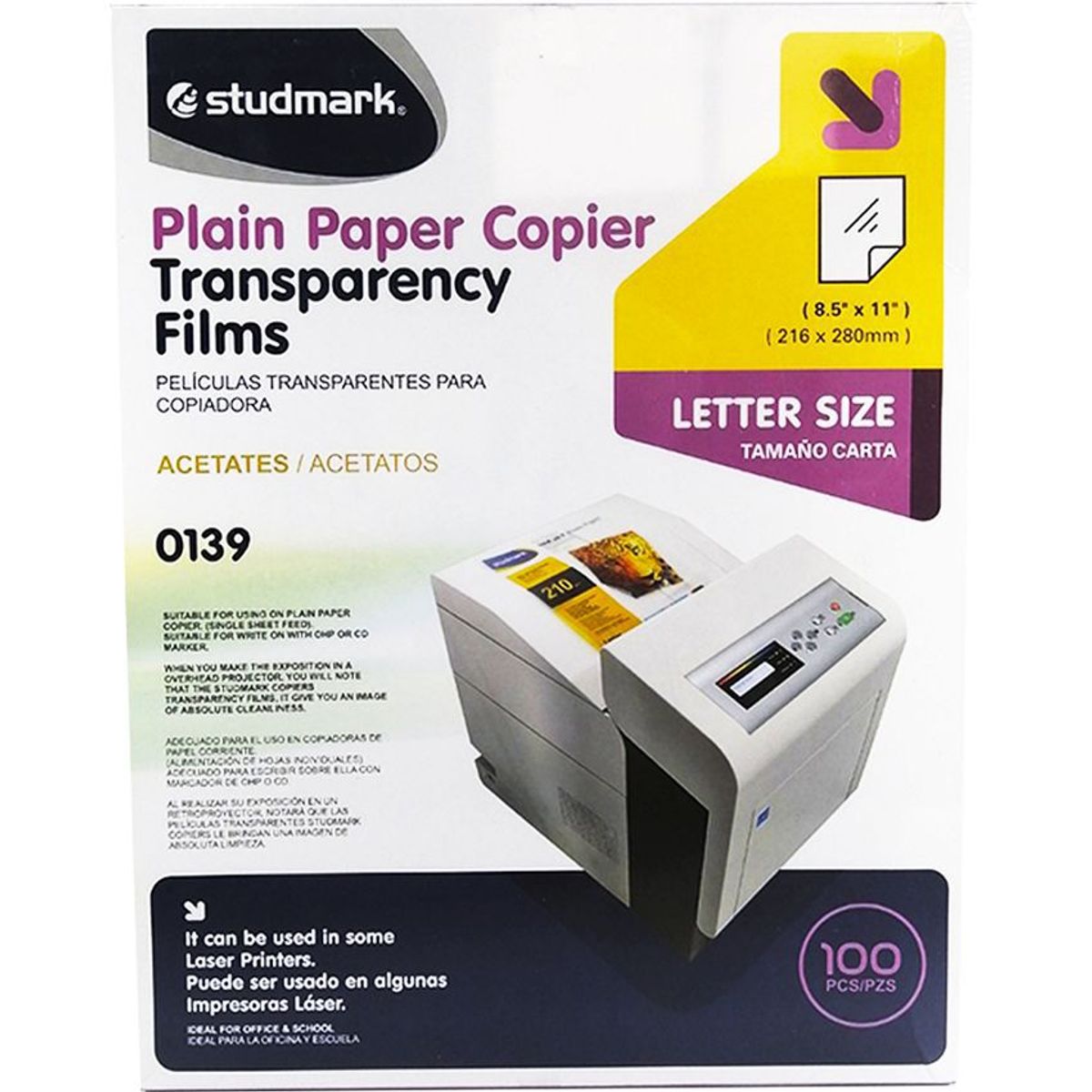 STUDMARK - Acetato transparente carta para fotocopiadora paq x 100