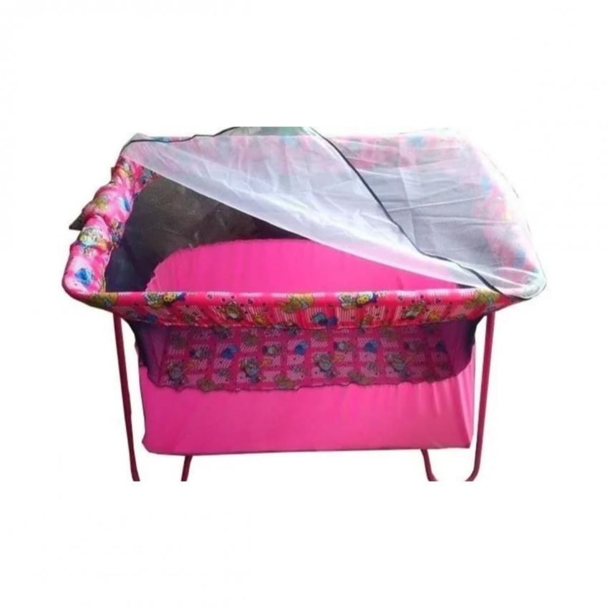 GENERICO - Cuna corral sencillo y económico para  bebe +colchoneta rosa