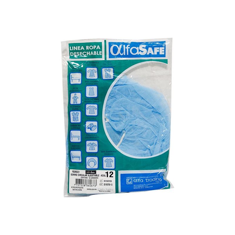 ALFA SAFE - Gorro Desechable Azul Bolsax12und