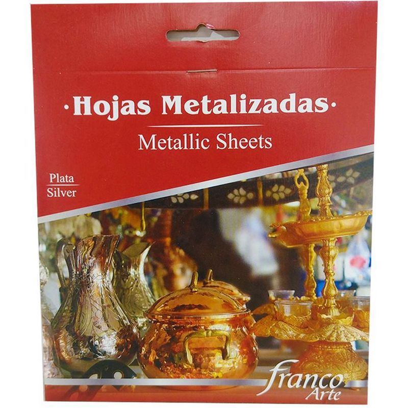 FRANCO ARTE - Hoja Metalizadas Plateada X25 Hojas De 14x14 Cm Franco Arte