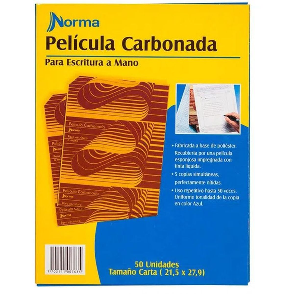 NORMA KAMALI - Papel carbón azul tamaño carta paq x 50 unds norma.