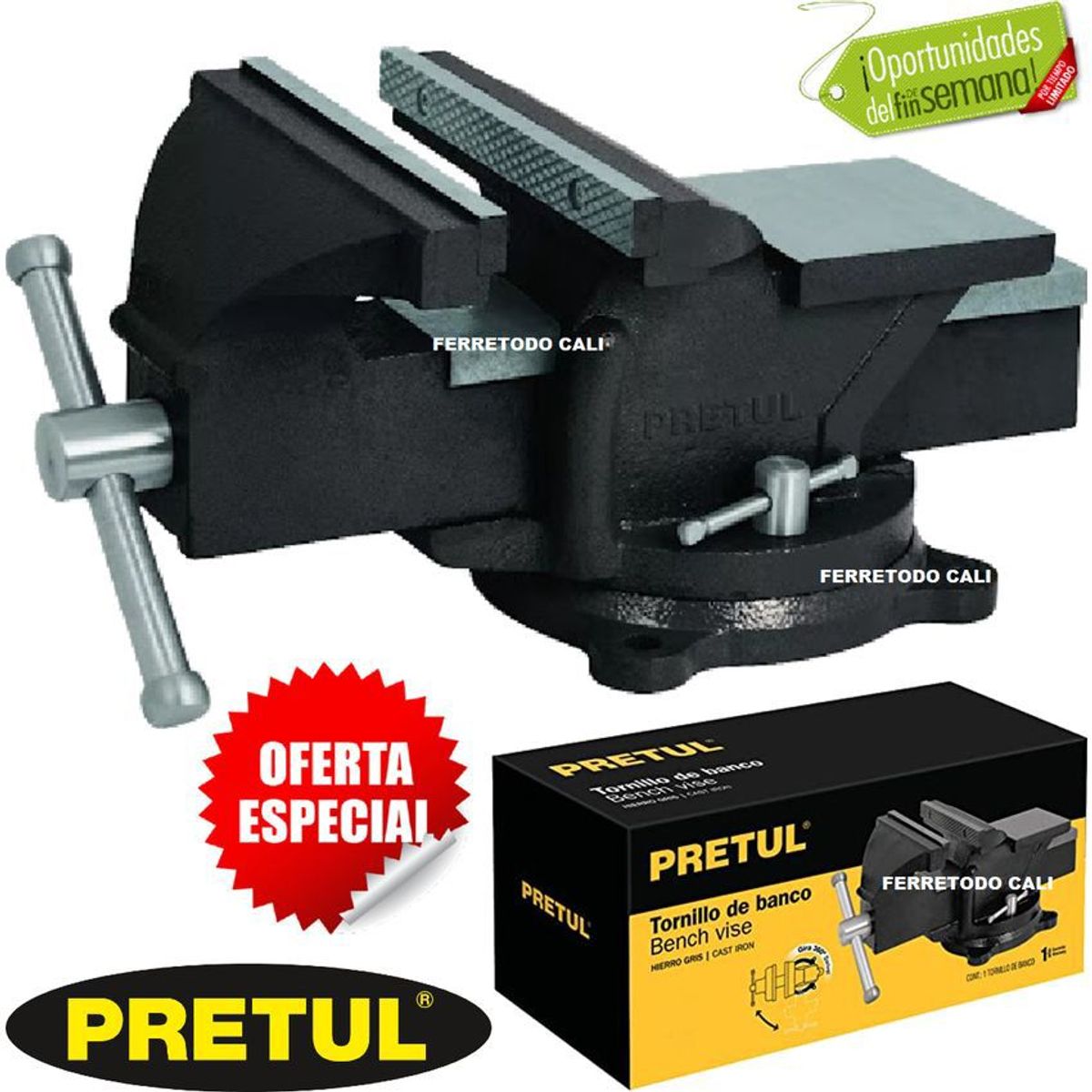 PRETUL - Prensa de banco # 6 pulgadas marca pretul cabeza giratoria profesional
